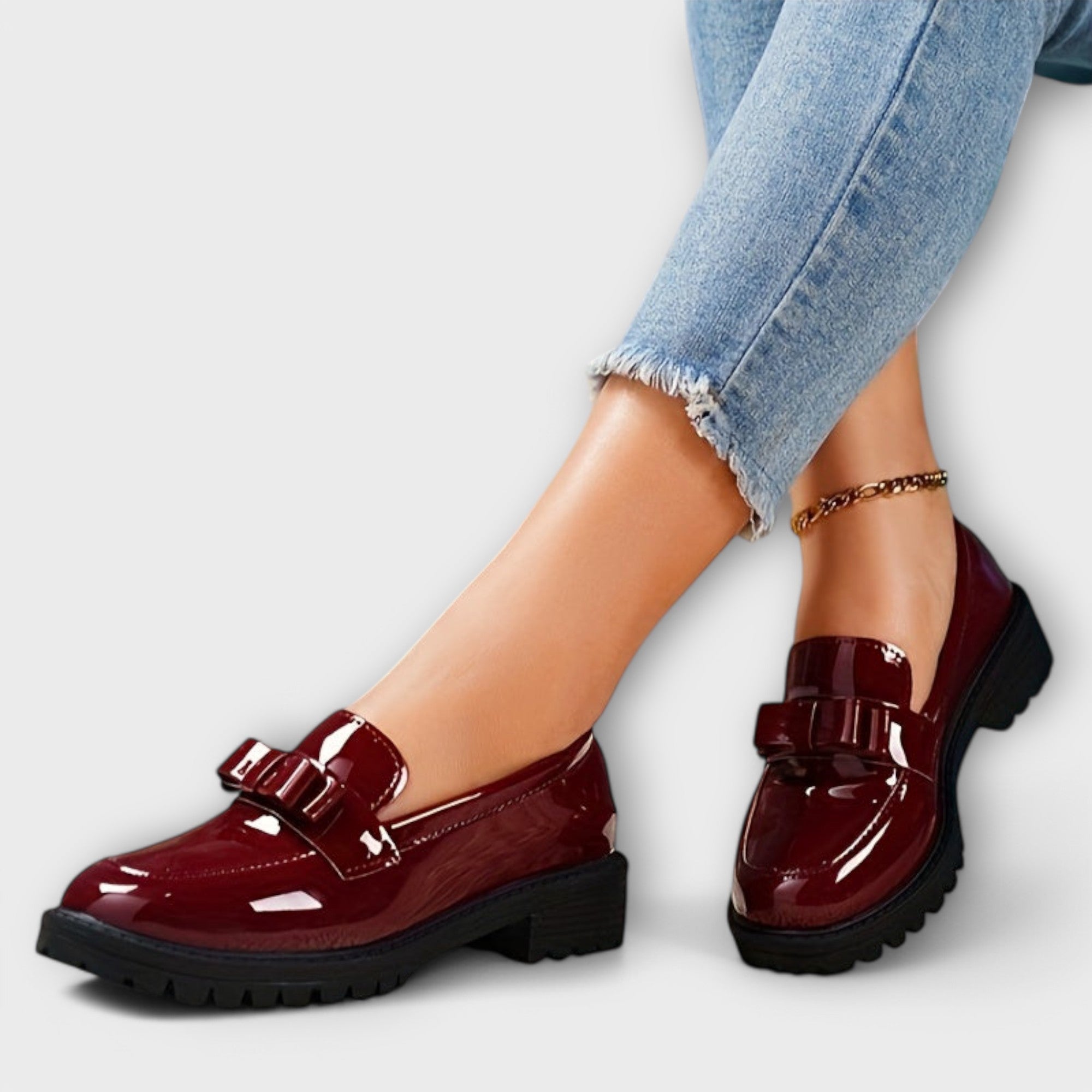 Black Patent Leather Loafers with Bow