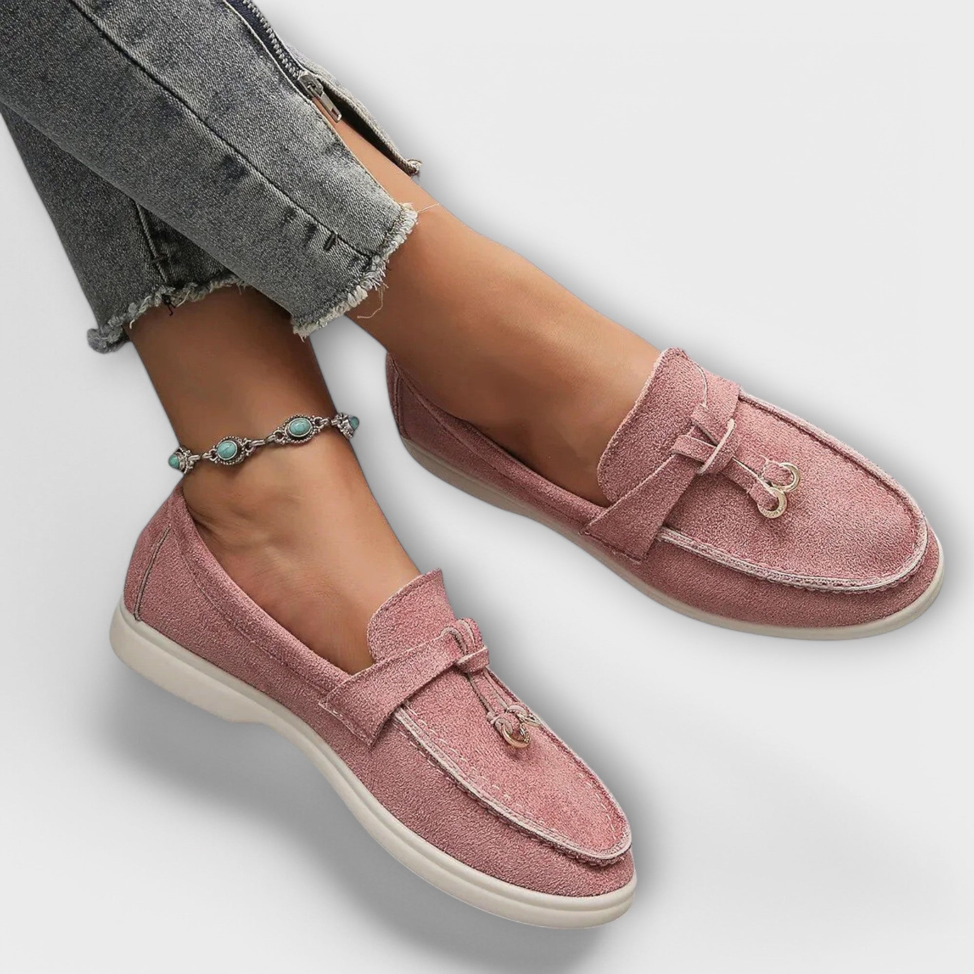 Women's Beige Moccasins with Decorative Tie