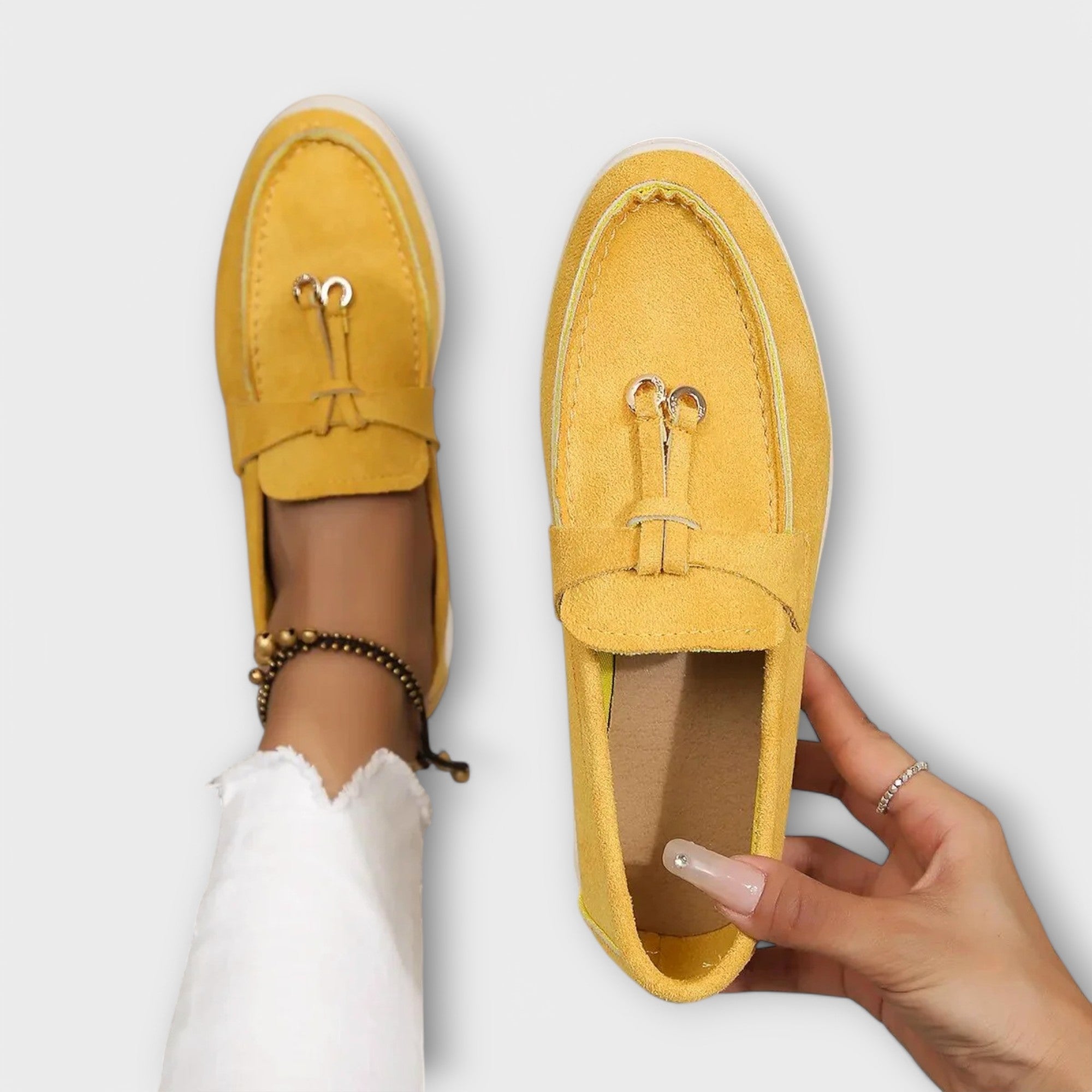 Women's Beige Moccasins with Decorative Tie